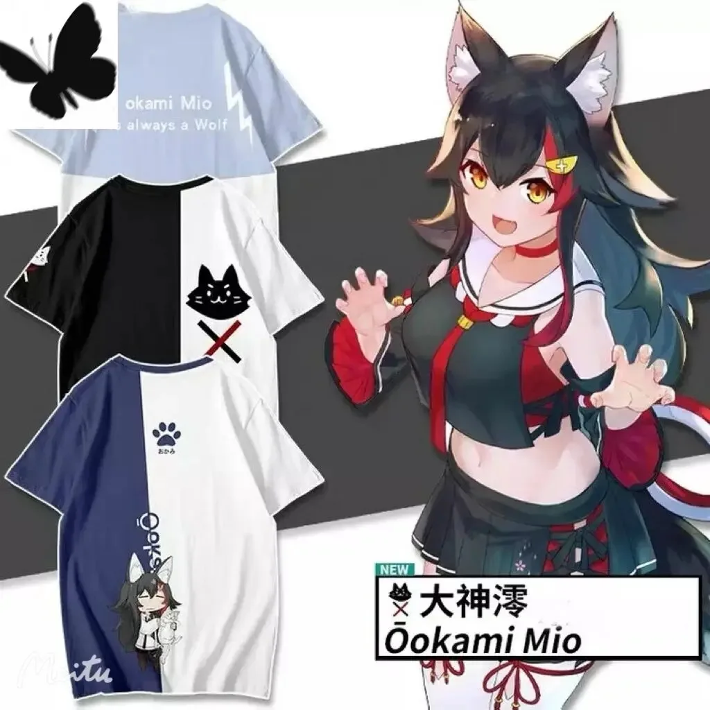 Vtuber ookami mio 3d impressão camiseta verão moda em torno do pescoço manga curta popular streetwear japonês mais tamanho 2024