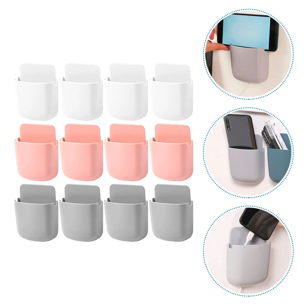 12 Pcs Mobile Phone Storage Box Holder Plastic Remote Controller Boxes No Punching Living Room Rack