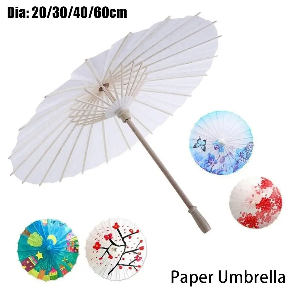 20/30/40/60cm Blank Paper Umbrella Traditional White Long-handle for Baby Shower Wedding Birthday DIY Handmade Painting Supplies