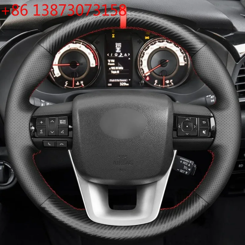 Hand Stitched Non-slip Genuine Leather Car Steering Wheel Cover for Toyota Hilux Revo 2015-2019 Steering Wheel accessory