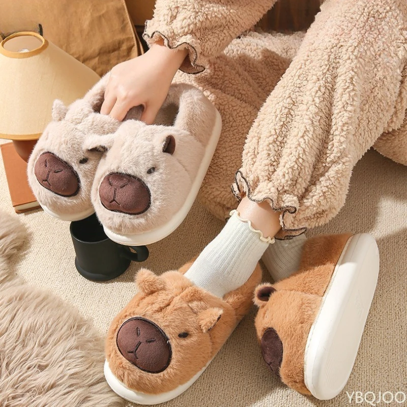 Herbst und Winter Outdoor Wear Pelzigen Dicken Sohlen Indoor Hause Mädchen Hausschuhe Cartoon Tier Plüsch Nette Warme Baumwolle Hausschuhe