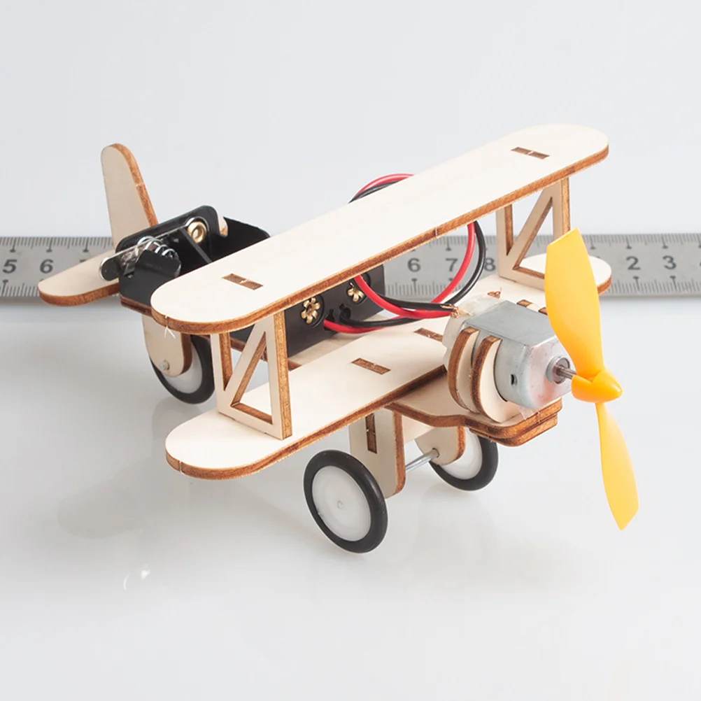 2 Pcs Electric Gliding Plane Assembly Toy Kids Wooden Model Puzzle Easy Assemble No Glue Educational Gift Decorative Mini