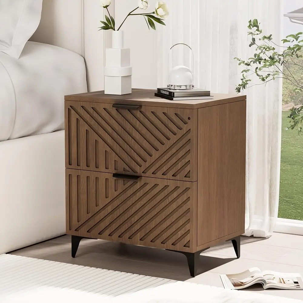 

Fluted Nightstand With 2 Drawers, Side End Table, Small Accent Storage Cabinet,Modern Night Stand Bedside Table For Bedroom,