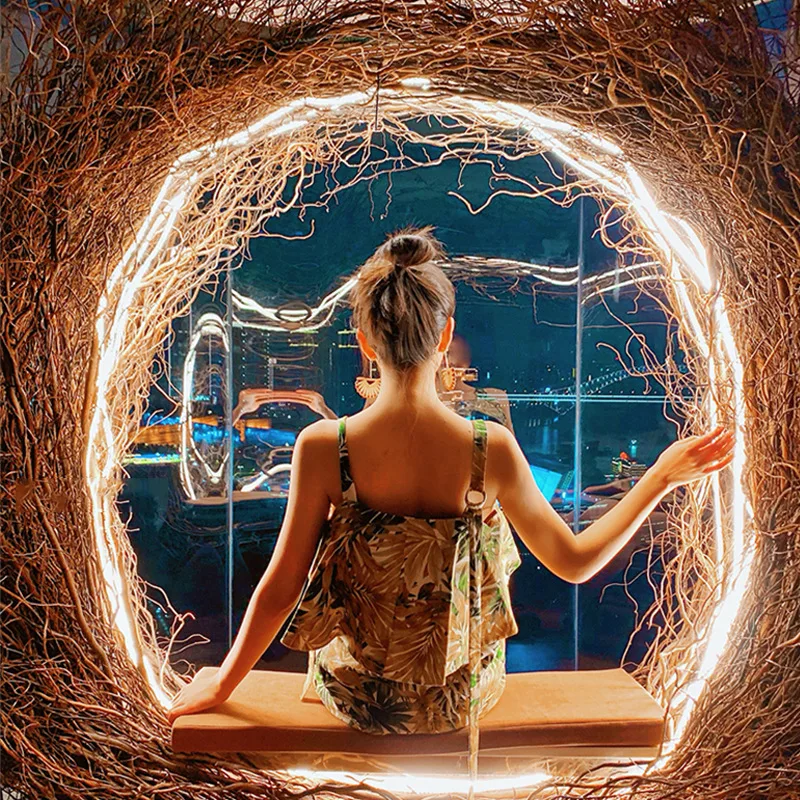 Outdoor swing hanging chair Internet celebrity attractions clock in love bird's nest round hanging rocking chair creative lamp l