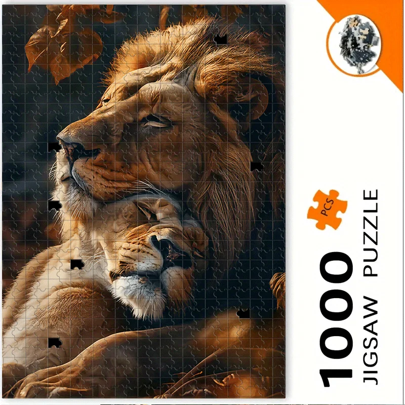 ライオン、抱きしめる、葉っぱパズル 500ピース/1000ピース 大人向けパズル - インタラクティブな家族ゲーム、大学の同室生との交流 - 知的挑戦