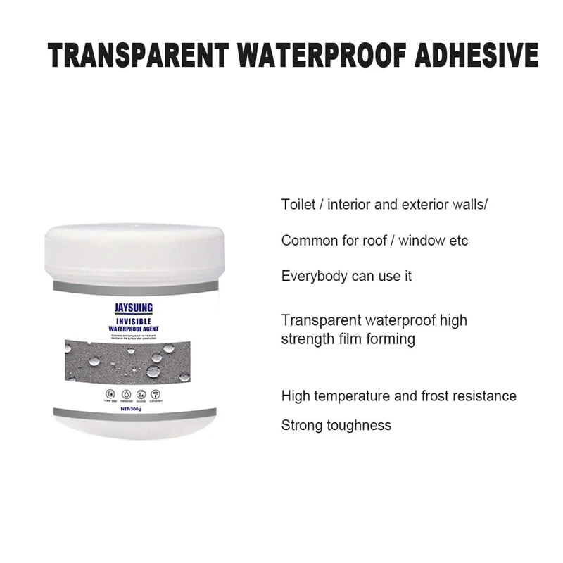 Jaysuing 2X Transparent Waterproof Glue Plus Brush Waterproof Leakproof Water-Based Sealant Anti-Leakage With Brush-A