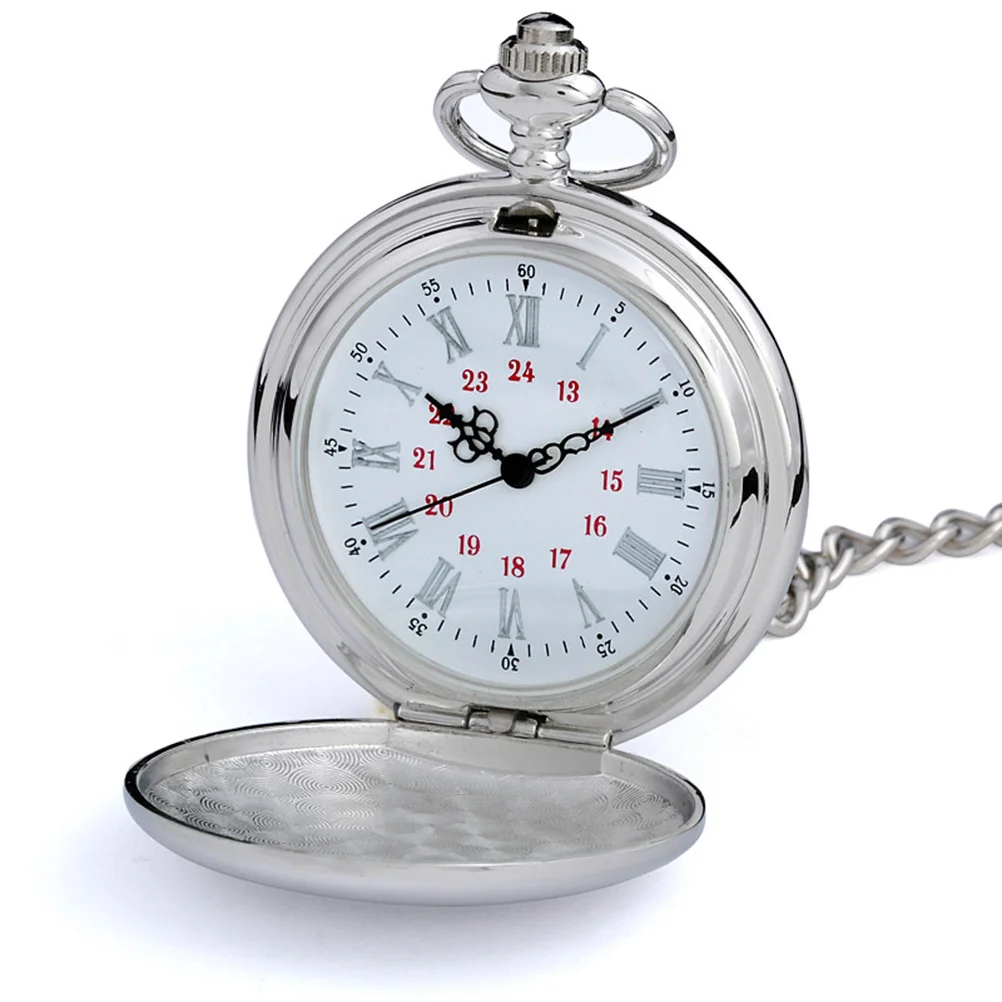 Montre de poche rétro, grande taille, Quartz lisse, chaîne argentée, à la mode, Style Vintage, léger, Durable, verre métallique