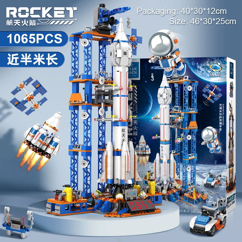 Modelo de foguete tripulado blocos de construção estação espacial brinquedo de construção tijolos de foguete arquitetura da cidade crianças brinquedos de haste