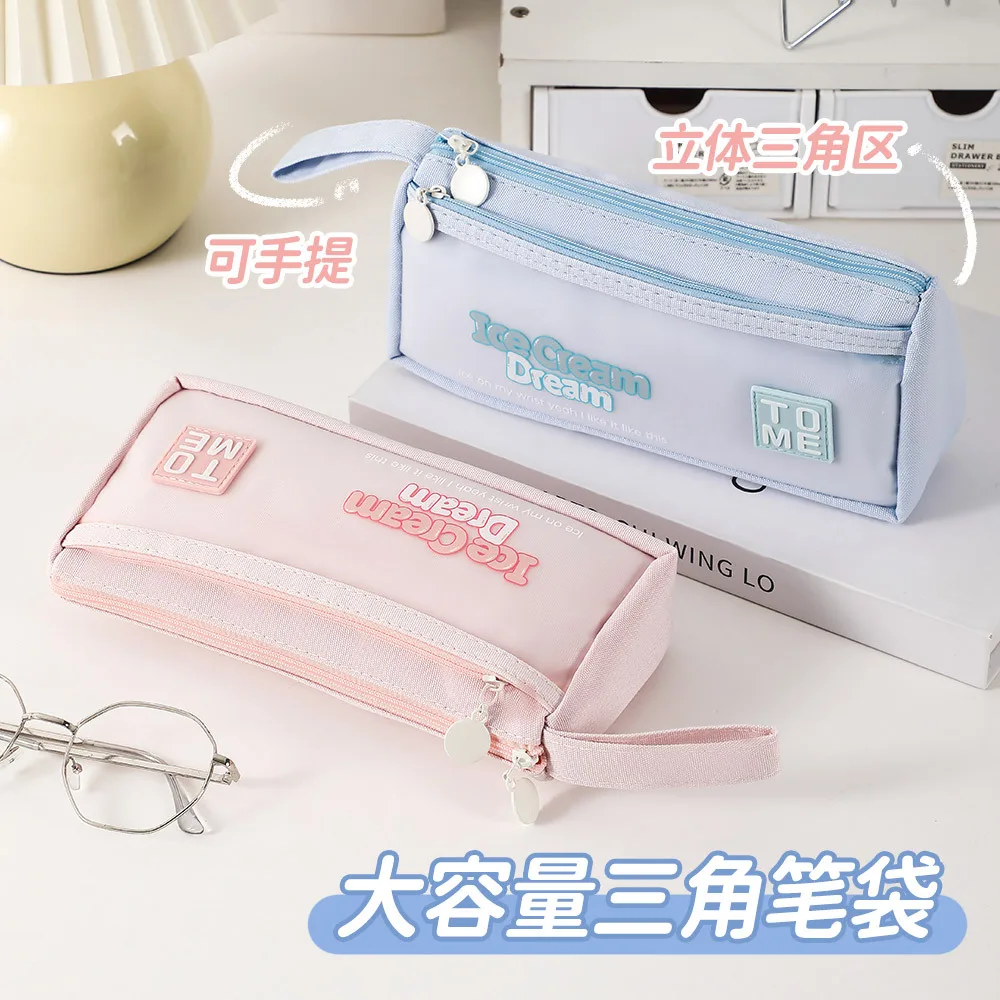 Tumi Cute Triangle Case Girls, Washable And Dirt-Resistant Transparent Pencil Bag, Large Capacity Stationery Bag For Elementary