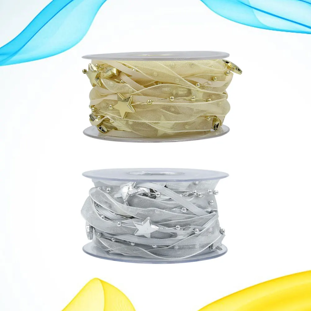

2 Roll Christmas Tree Beads Ribbon for Flower Bouquet Pentagram Holiday Party Decorations Xmas Ornaments
