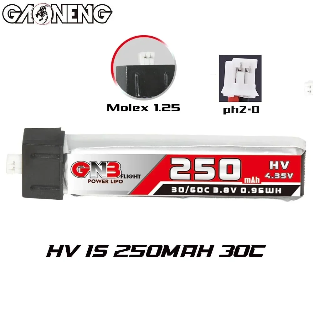 GNB 250mAh HV 1S 30C 60C 3.8V Plastic Head PH2.0 Molex 1.25 LiPo Battery for BetaFPV Beta75 Happymodel Emax Tinyhawk Racing FPV