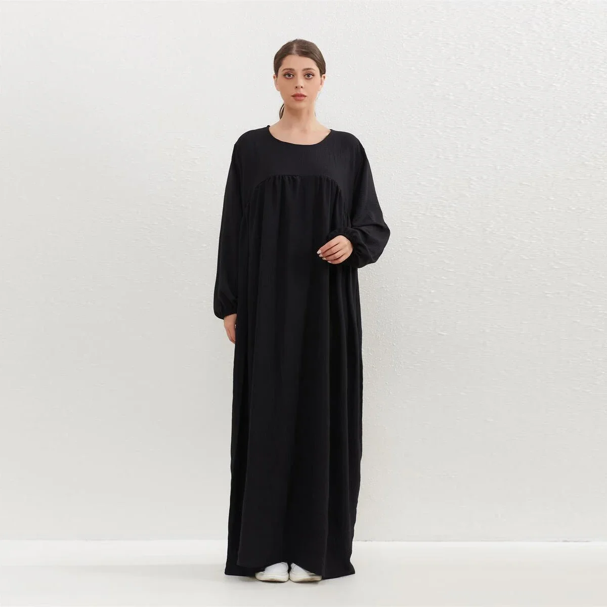 Muslim Dress Spring Autumn Women Loose Maxi Dresses Fashion Female Full Sleeve O-neck Casual Solid Pockets Robe Long Dresses