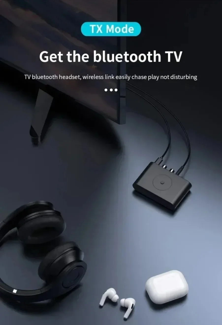 VIKEFONBluetooth 5.3 수신기 송신기 U 디스크 RCA 3.5mm AUX 잭 스테레오 음악 무선 오디오 어댑터 차량용 키트 스피커 TV 썸네일 5