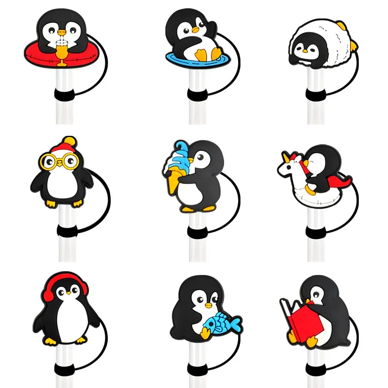 1-9Pcs Penguin Straw Cover Cap For Stanley Cup Reusable 10mm Silicone Straw Topper Compatible 30&40 Oz Tumbler With Handle Tips