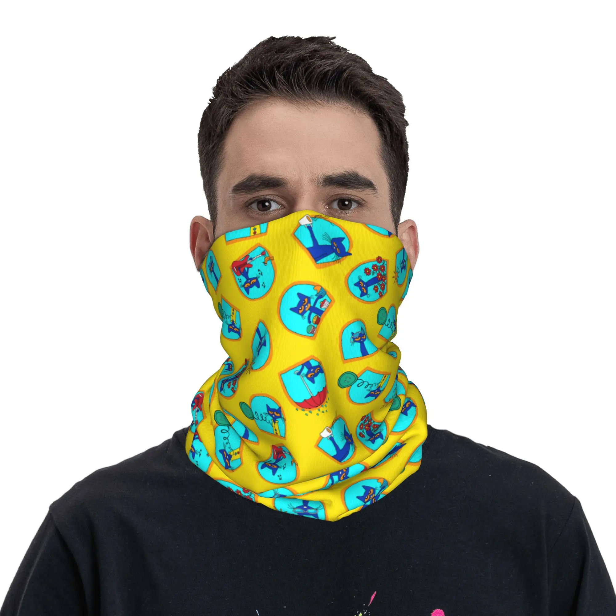 Pete the Cat  Bandana Neck Cover Printed Cartoon Kitten Mask Scarf Multifunctional Balaclava Outdoor Sports  Adult Breathable