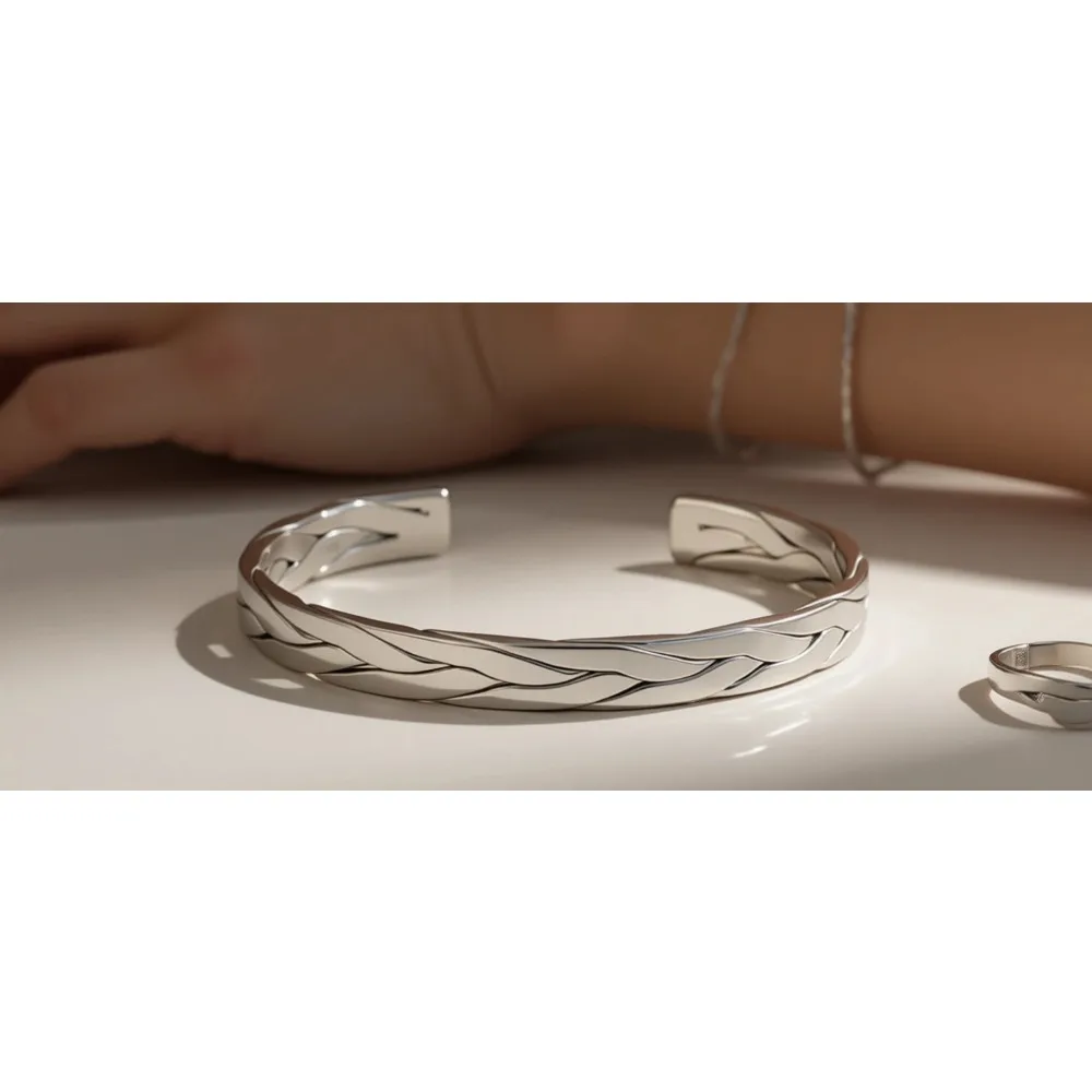 

Регулируемый браслет из стерлингового серебра с узором, 7.8-9.3 мм, унисекс, подарок для вечеринки