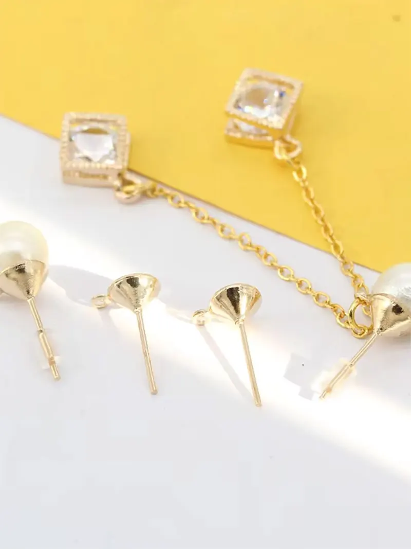 100pcs Earrings jewelry 5/6/8mm cup Set For beads Ear peg Post Stud Ear Nail Pin with loop Gold silver plated Pins