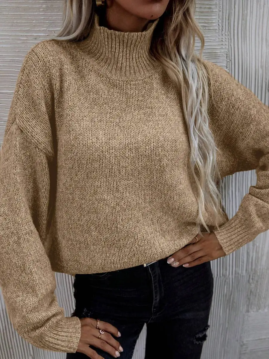 

High Neck Loose Knit Pullover Sweater For Women Autumn Winter Casual