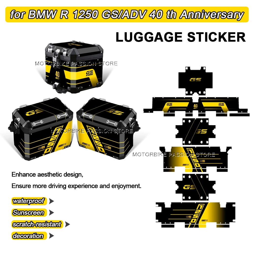 

Motorcycle Stickers for BMW R1250 GS/ADV 40th Anniversary Decorative Protective Box Sticker Decalcomania Set 3D epoxy resin Side