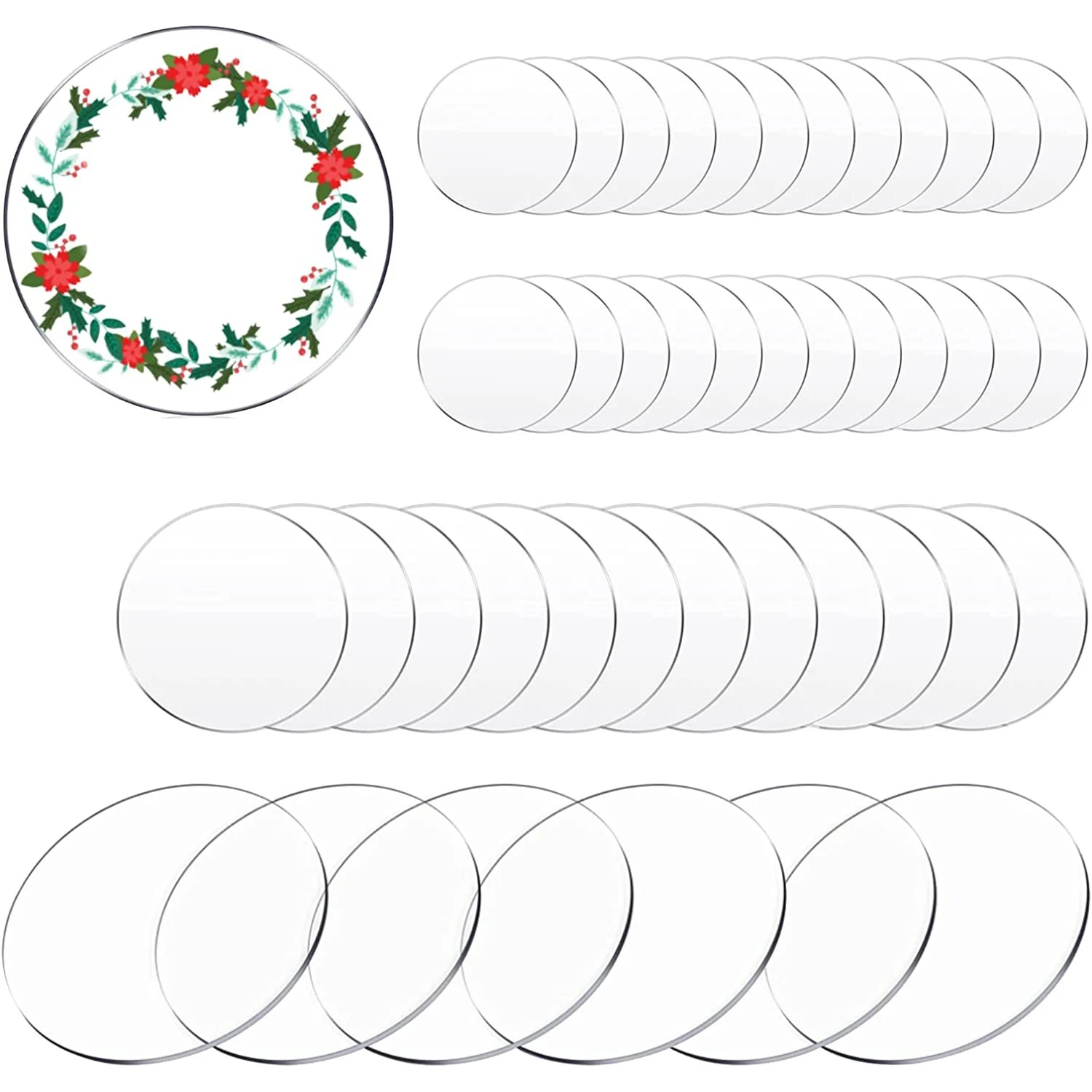 42PCS Circle Clear Acrylic Sheet Set,3/4/6inch Round Acrylic Sign for Cricut Cutting and Engraving,Painting and DIY Projects