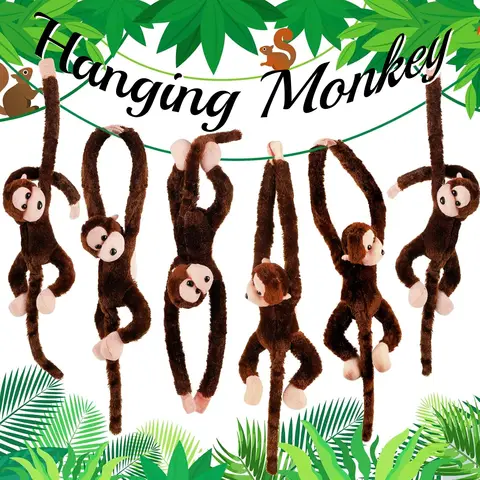 Monkey Plush Hanging 6-20PCS Forest Stuffed Animals 23cm Hanging Monkey Plush Toys with Hook Loop Fasteners Hands for Baby Shower Party Favors