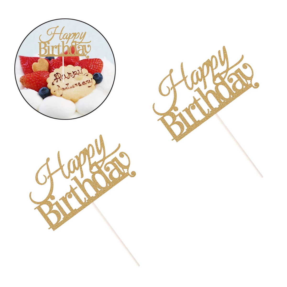 

10 Pcs Happy Birthday Cake Flags Decorations Gold Topper Insert Card Golden Man