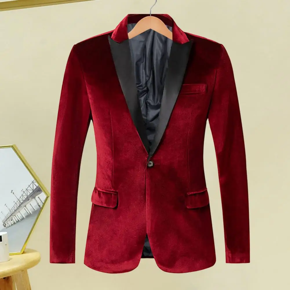 แจ็คเก็ตอาหารค่ําอย่างเป็นทางการ เสื้อสูทกํามะหยี่สีทองหรูหราพร้อมปกปุ่มเดียว เสื้อแจ็คเก็ตแขนยาวสําหรับธุรกิจสวมใส่อย่างเป็นทางการ