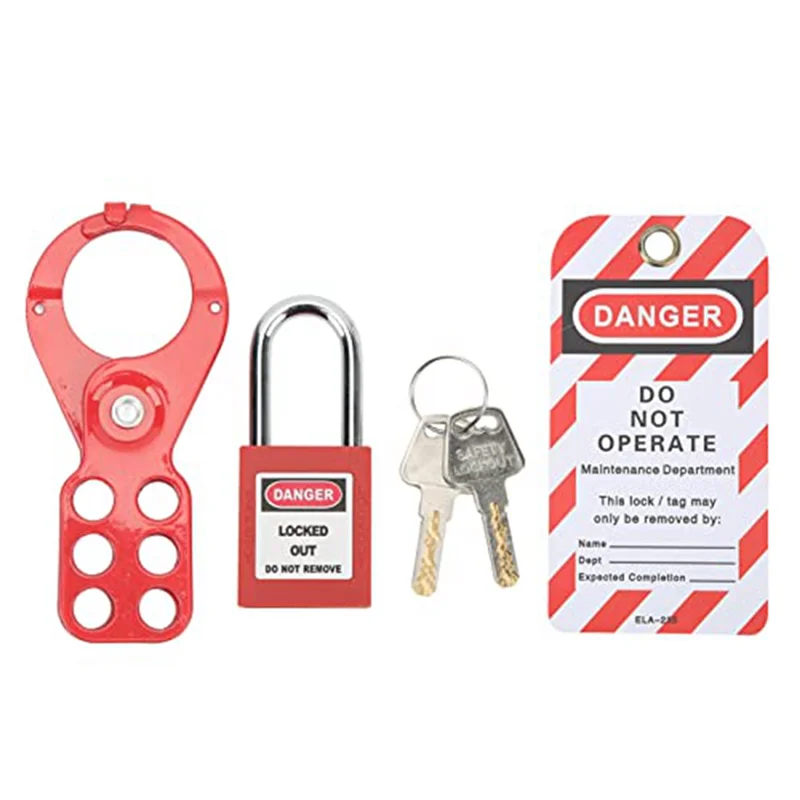 Padlocks Hasps Set, Lockout Tagout Kit 6 Hole Design Security Tamper Proof for Industrial Equipment(1In/25mm Shackle)