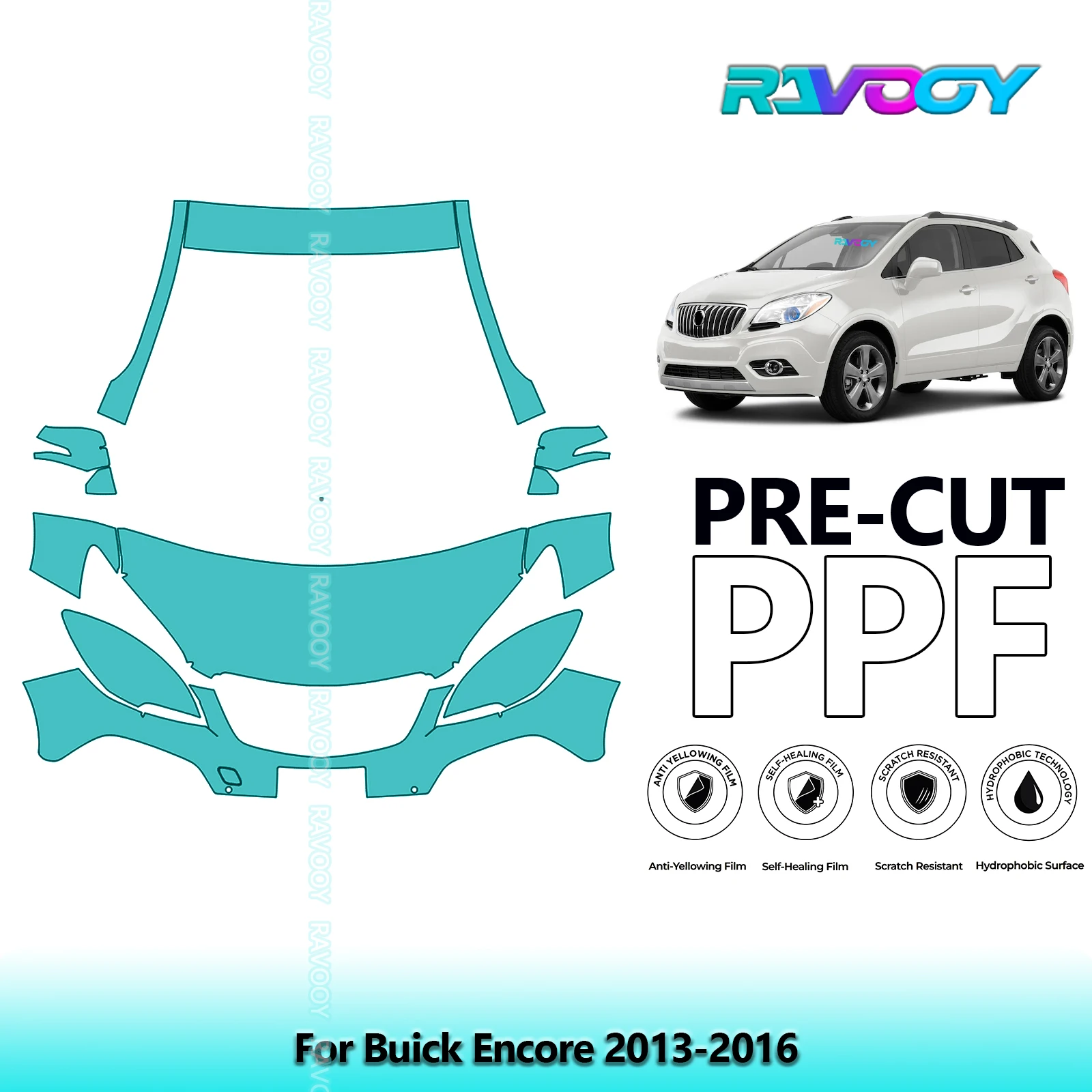 For Buick Encore 2013-2016 Partial Front Pre-Cut Paint Protection Film PPF Stone Chip Kit | Clear / Matte / Black Finish Options
