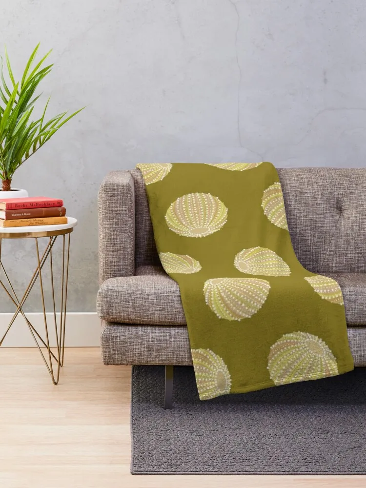 Sea Urchin - Olive (dark) Throw Blanket Comforter Vintage Luxury Designer wednesday Blankets