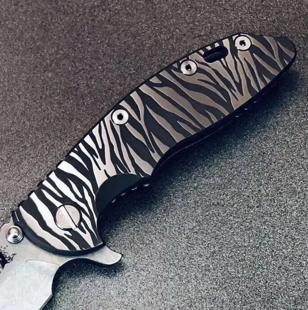 1Pc Custom Made DIY Tiger Stripe Titanium Alloy Patch Patch for Rick Hinderer Knives XM18 3.5 Knives DIY Accessories