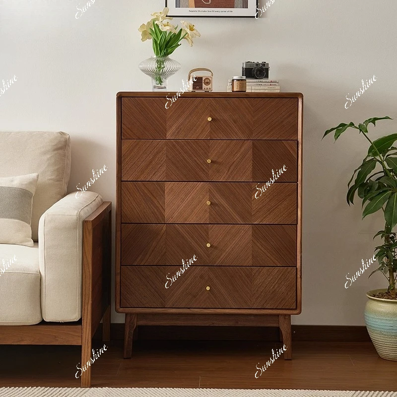 Design, black walnut chest parquet simple solid wood storage, retro light luxury furniture in the living room