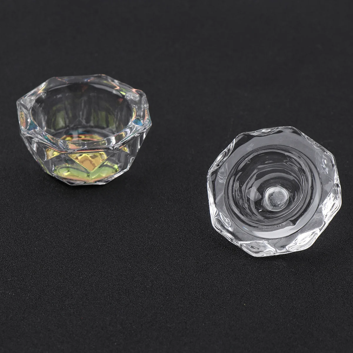 2Pcs Mini Crystal Glass Nail Cup Octagon Compact Nail Art Acrylic Liquid Powder Mixer Mini Acrylic Liquid Container