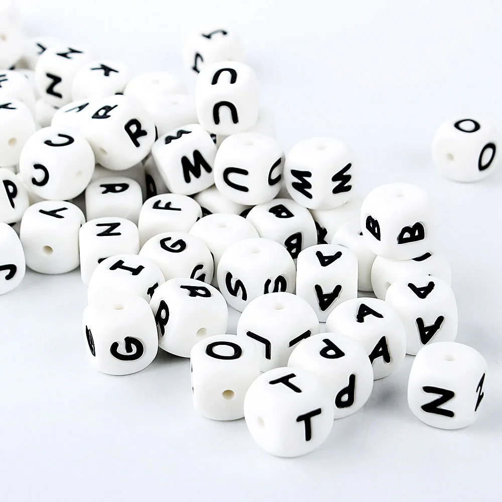 100Pcs 12mm Letter Silicone Beads for DIY Name Jewelry Making Bracelet Necklace Beaded Pen Accessories Keychain Beads Craft