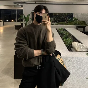 الشتاء سترة سميكة الرجال الدافئة موضة الوقوف طوق بلوفر مغزول الرجال الكورية فضفاضة طويلة الأكمام سترة رجالي البلوز الملابس