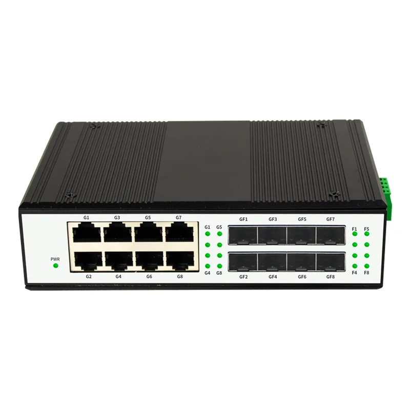 

Gigabit 8 port industrial PoE and 8 fiber optical SFP SC LC Din-rail Ethernet poe Switch