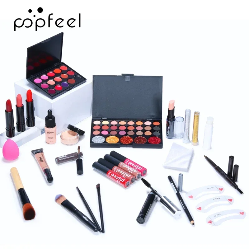 TODO EN UNO Juego completo de maquillaje facial Sombra de ojos Brillo de labios Delineador de ojos Pincéis de maquillaje Bolsa de cosméticos Productos de maquillaje