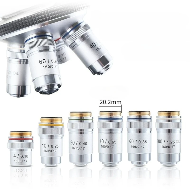 4x/10x/20x/ 60x/ 40x/100x High-Power Biological Objectives195 Apochromatic Standard Biological Microscope Universal Accessories