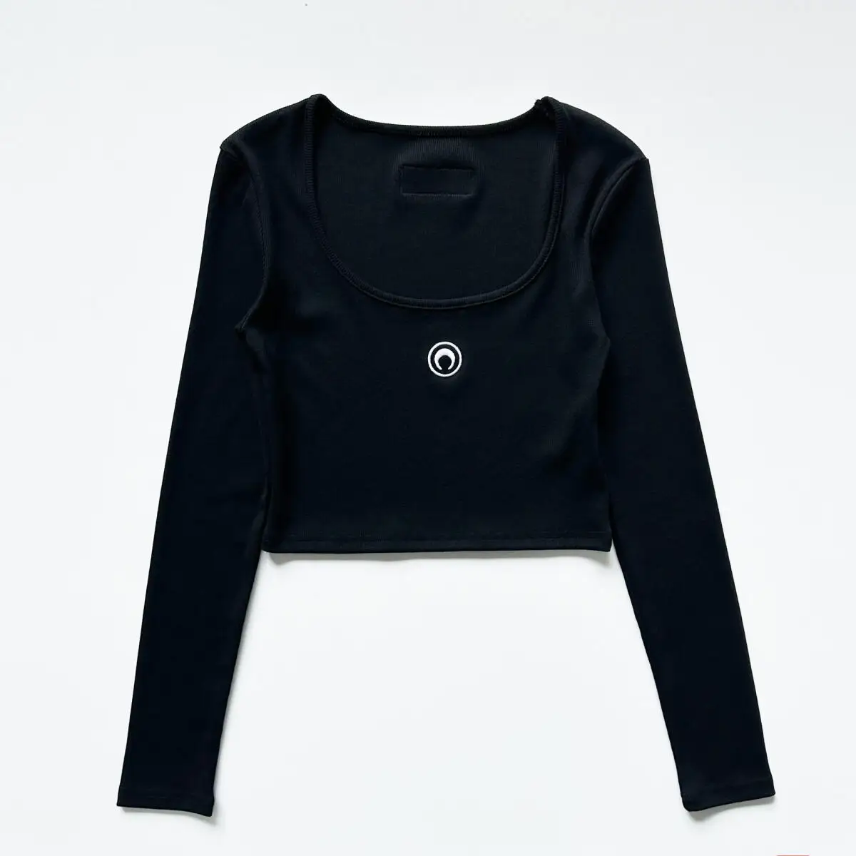 Women Sexy Embroidered Moon Crop Top Long Sleeve Round Neck Short Base T Shirt Korean Summer Streetwear Casual Versatile Tee