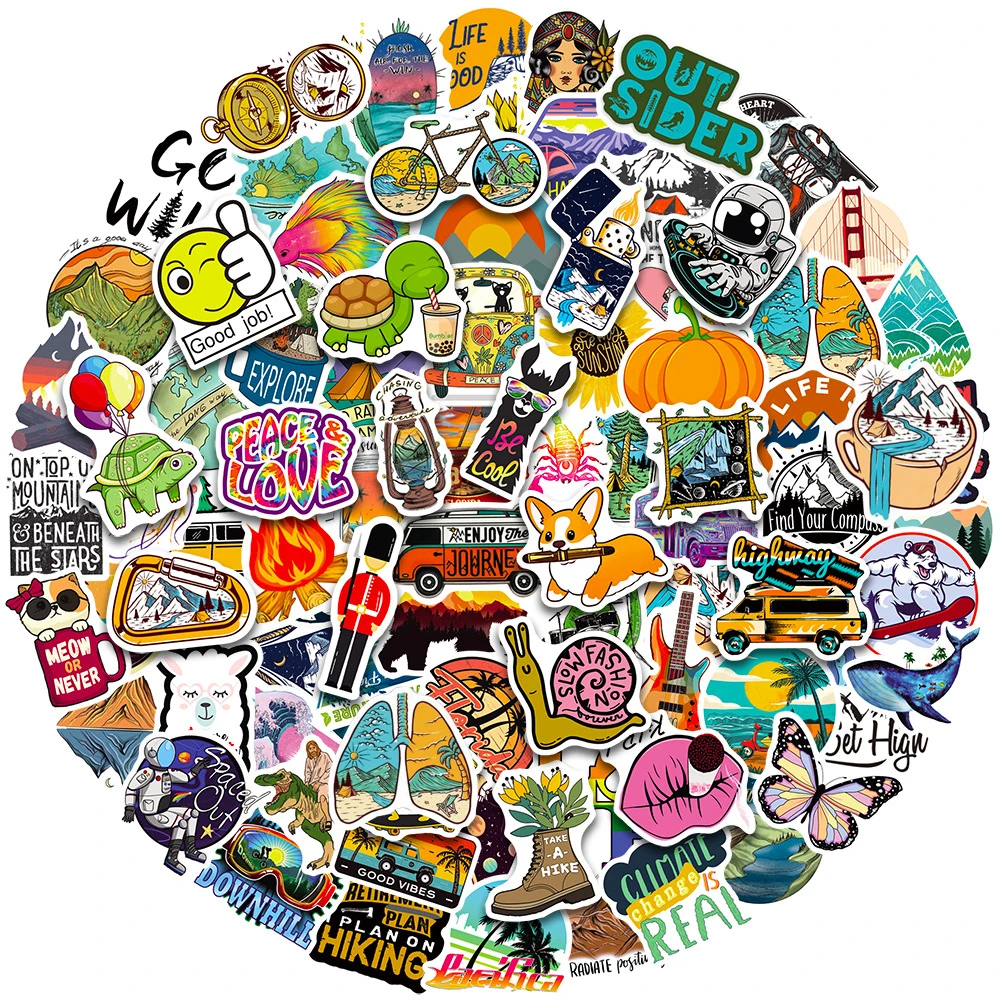 

10/30/50/100pcs Outdoor Travel Hiking Camping Stickers Cartoon Decals Skateboard Laptop Motorcycle Phone Graffiti Sticker Decor
