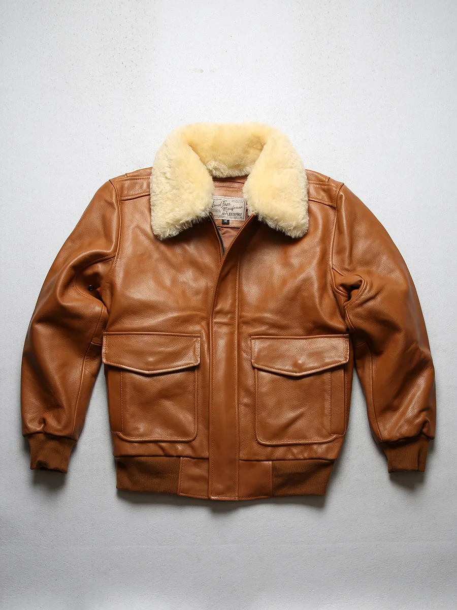 

European and American G1 flight suit genuine leather jacket men's wool collar thickened top layer cowhide leather men's clothing