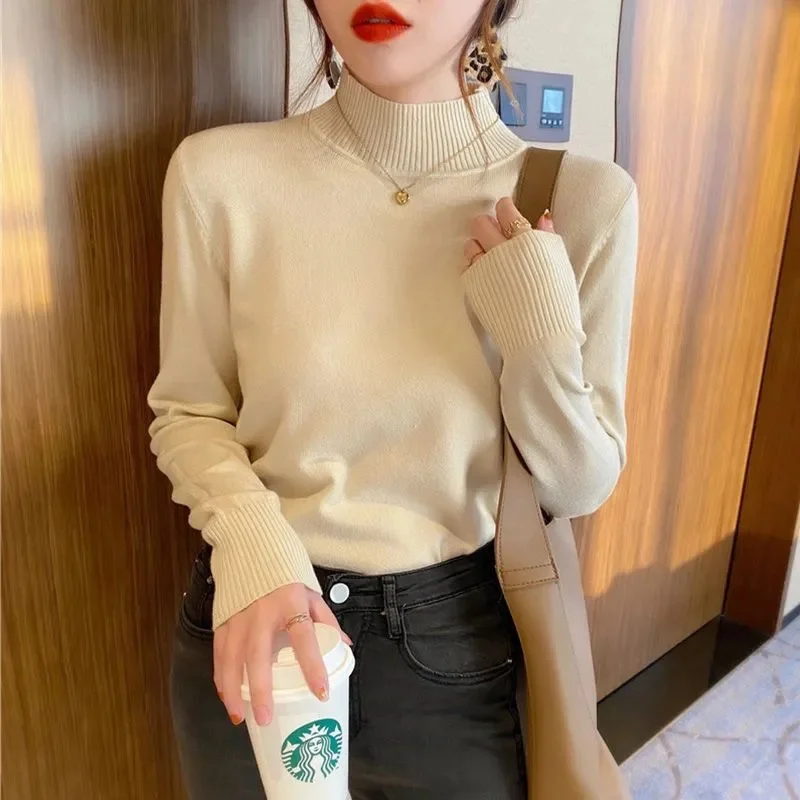 Knitting Pullover Sweater Women Solid Basic Top Turtlneck Sweater Long Sleeve Casual Slim Pullover Korean Fashion Simple Clothes