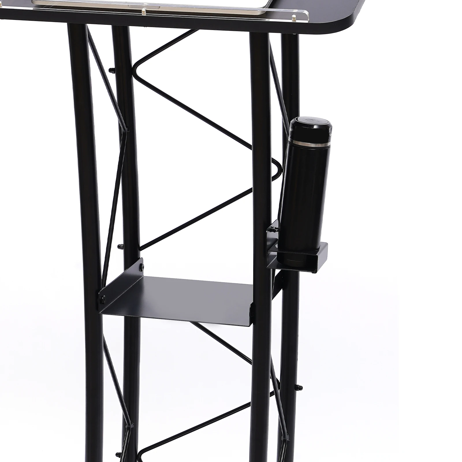 Metal Black Podium Conference Presentation Pulpit School Office Church Lectern,Curved Design Cup Holder Design, Schools,Churches