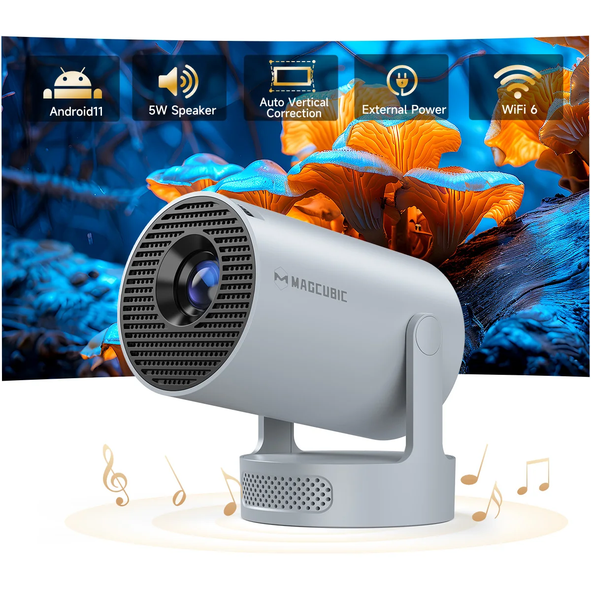 Magcubic HY300 Pro + Projektor 4K 720P mit 5W Lautsprecher Android 11 8000 Lumen WiFi 6 BT5.4 Outdoor-Video-Heimkino-Projektor
