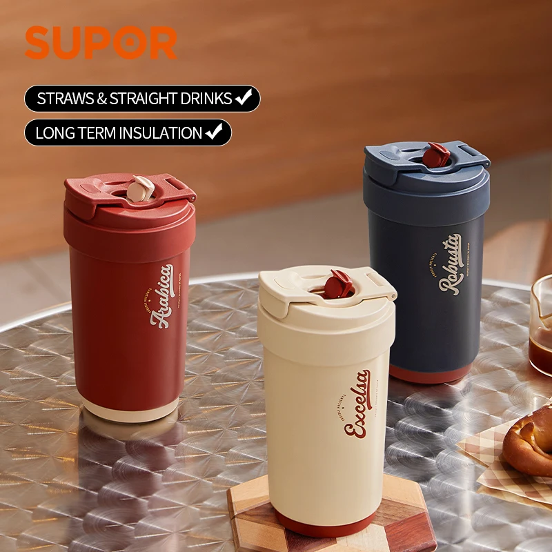 SUPOR 500ml Stainless Steel Coffee Cup Travel Thermal Mug Leak-Proof Thermos Bottle Tea Coffee Mug Vacuum Flask Insulated Cups