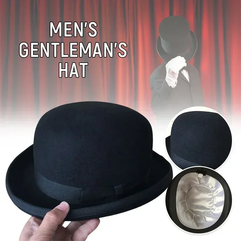 100% Wolle Filz Derby Bowler Hut für Männer Frauen Satin gefüttert Mode Party formale Fedora Kostüm Magier Hut