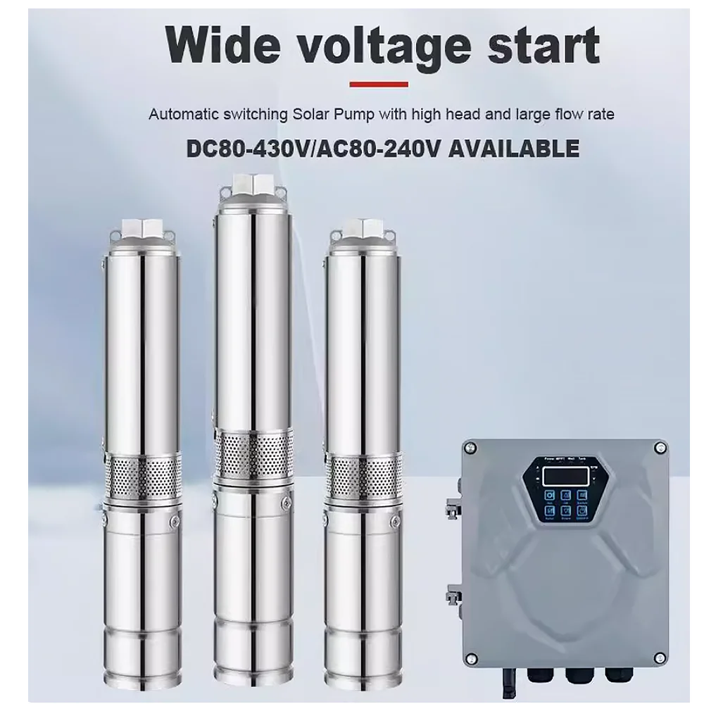2200W High Pressure Stainless Steel Solar Water Pump DC Photovoltaic External Controller for Irrigation Deep Well Use