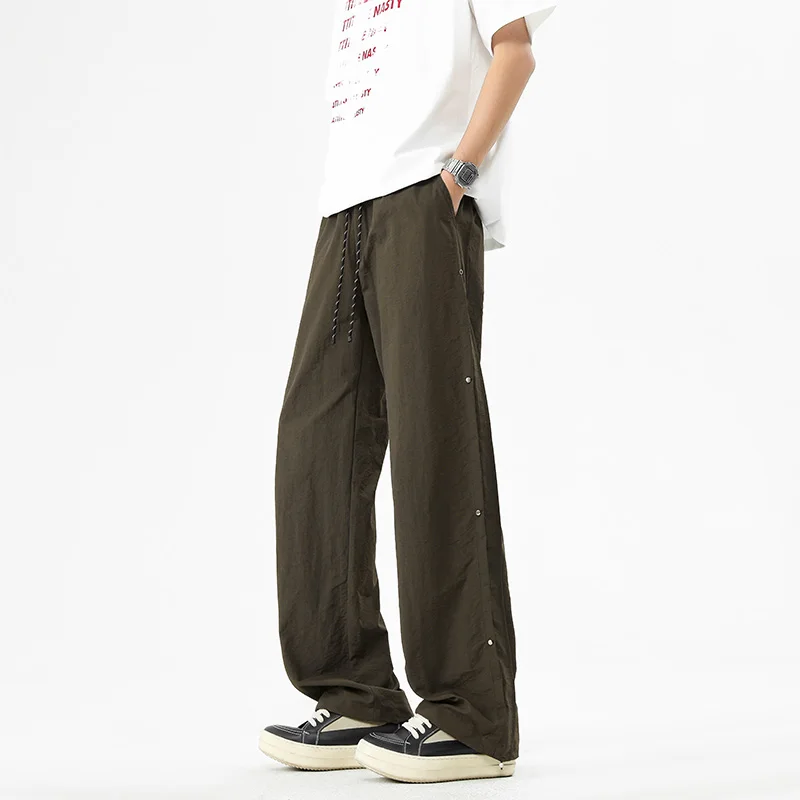 

Мужские повседневные свободные брюки прямого кроя с боковыми пуговицами, модные, брендовые, с широкими штанинами, в уличном стиле, универсальные, рабочие, длинные