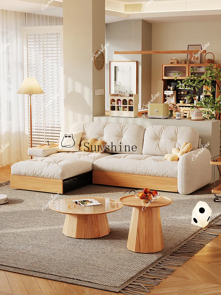 Small apartment living room cream log wind storage cloud folding sofa bed   FT