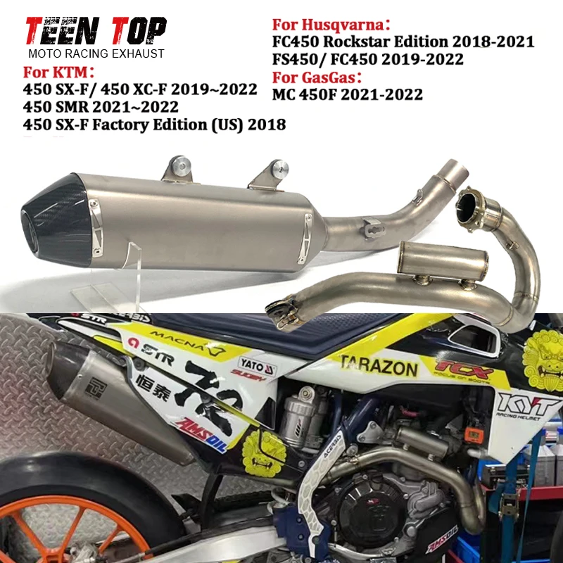 

Titanium Motorcross Full Exhaust System For KTM 450SXF XCF For GasGas MC450F Exhaust Header Escape Moto Slip-on Exhaust Muffler